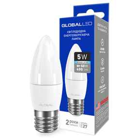 LED лампа GLOBAL C37 CL-F 5W яркий свет 220V E27 AP (1-GBL-132) (NEW)
