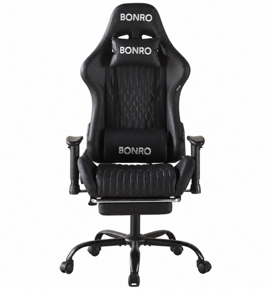Крісло геймерське ігрове комп’ютерне Bonro 1002G-1 чорне з підставкою для ніг 42401214 | Зображення 2