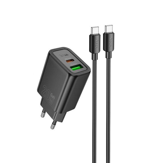 Набор СЗУ HOCO N61 + Type-C/Type-C кабель, 1xUSB+1xUSB-C, PD20W+QC3.0, кабель 1м, Black, Box | Зображення 3