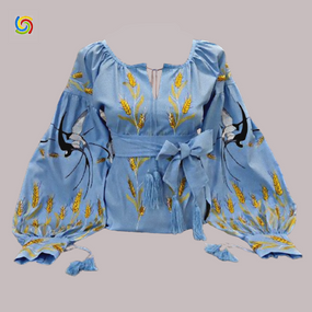 Рубашка Украинская вышиванка  32159 цвет голубой размер L/XL