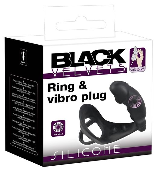 Ерекційне кільце з анальною пробкою - Black Velvets Ring & Vibro Plug Sex Aura