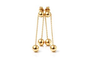 Серьги из жёлтого золота с шариками и подвижной цепочкой S-0360