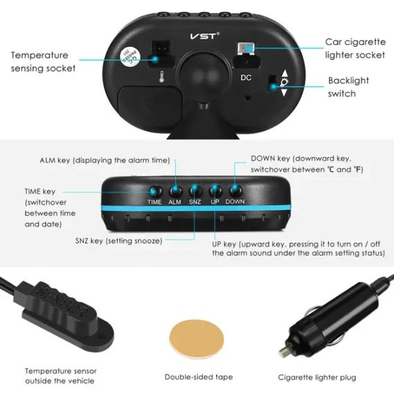 Автомобильные часы – термометр – вольтметр VST – 7009V | Зображення 3