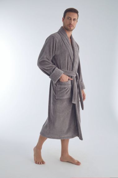 Мужской велюровый халат Nusa 1330 серый 4XL