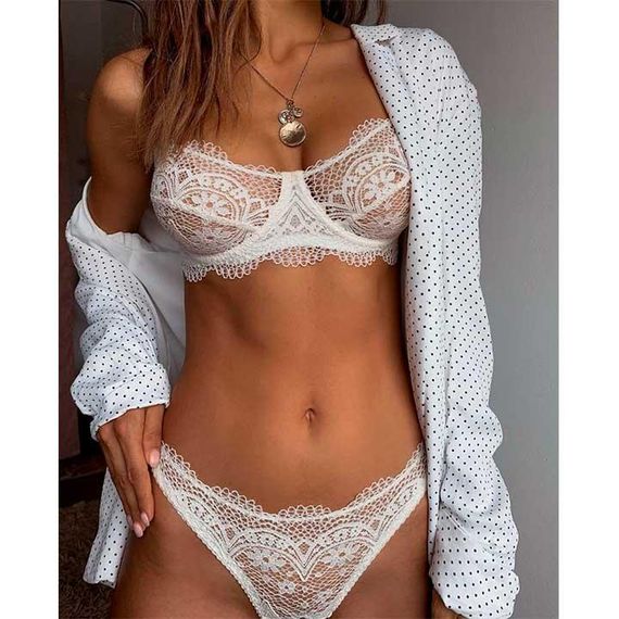 Красивый кружевной комплект белый - XS-S  – Эротическое бельё | Зображення 1