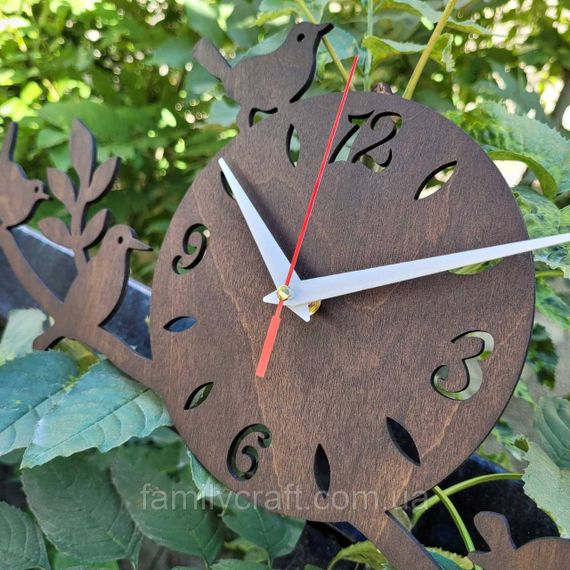 Настінний дерев'яний годинник з фанери Оригінальний годинник з пташками Декор для дому, офісу, подарунок | Зображення 8