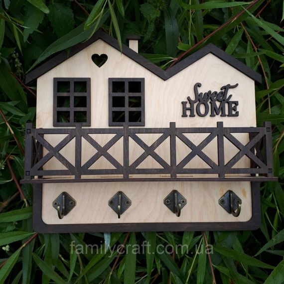 Ключница настенная деревянная с полочкой Sweet Home венге, органайзер держатель для ключей в прихожую на 4 крючка | Зображення 3