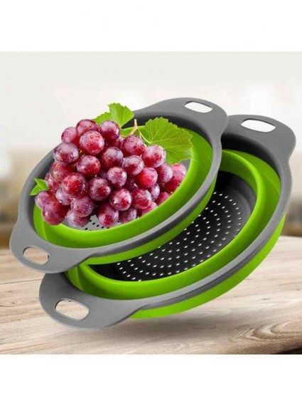 Друшляк силіконовий складаний 2 шт. у комплекті (великий + маленький) Collapsible filter baskets, зелений | Зображення 4