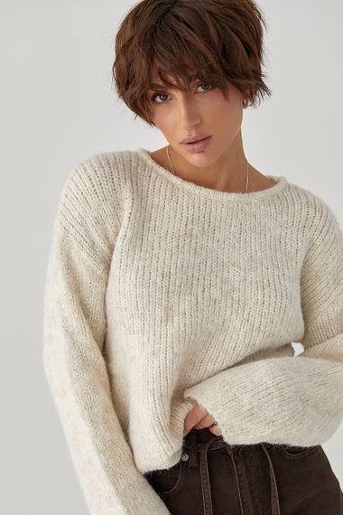 Мохерова кофта вільного фасону - бежевий цвет, ONE SIZE (є розміри) | Зображення 4