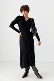 Трикотажна довга сукня на ґудзиках - чорний цвет, ONE SIZE (є розміри)