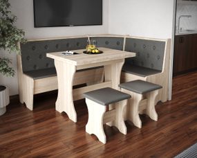 Куток кухонний зі столом та 2 табуретки 114х154 см Mebel-Service Тканина Malmo 94 аnthracite ДСП Дуб Самоа