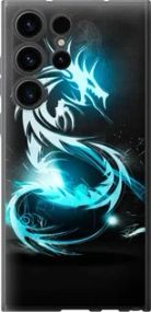 Чехол на Samsung Galaxy S23 Ultra Бело-голубой огненный дракон из силикона FCh_088930