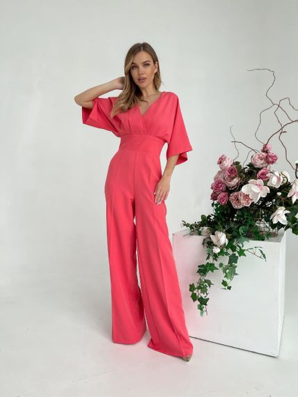 Женский нарядный весенний комбинезон KI201 размер 40, цвет коралловый