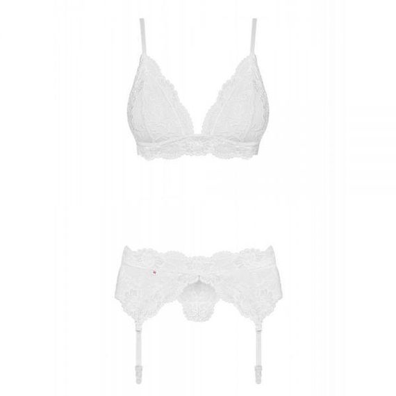 Комплект білизни мереживної Obsessive 810 з поясом для панчіх, білий S/M sexstyle | Зображення 4