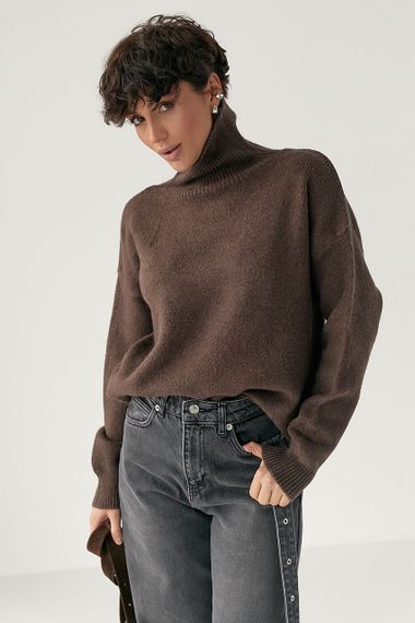 В'язаний теплий базовий гольф - коричневий цвет, ONE SIZE (є розміри) | Зображення 4