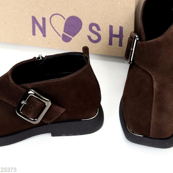 Дизайнерские коричневые туфли натуральная замша квадратный носок | Зображення 3