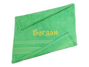 Рушник з іменною вишивкою махровий для обличчя 50*90 салатовий Богдан 04254