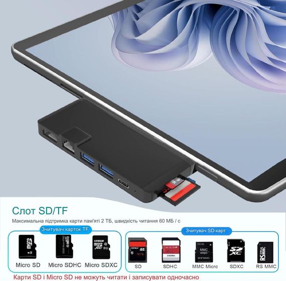 Док-станция Surface Pro 9/X 8 in 2 с адаптером HDMI 4K, USB 3.1 Thunderbolt 4 (видео+40 Гбит/с+зарядка 100 Вт), 100M Ethernet LAN, USB 3.0, устройство для чтения карт SD TF, аудиоконвертер | Зображення 5
