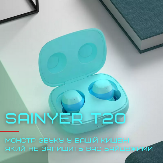 Беспроводные Стерео Наушники Sainyer T20 TWS со Встроенным Чипом Pixart Голубые | Зображення 1