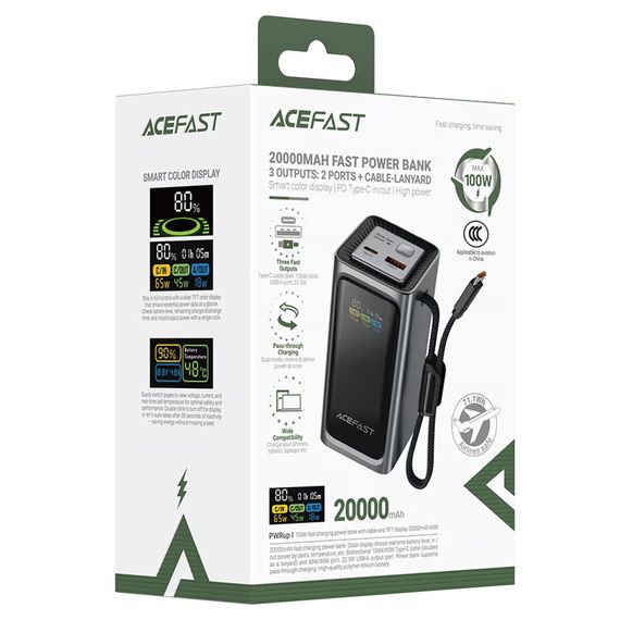 Портативний ЗП Power Bank Acefast M33 100W 20000 mAh Metal gray | Зображення 3