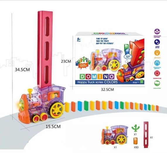 Конструктор іграшка-поїзд доміно, DOMINO Happy Truck sciries COLORS 60 деталей | Зображення 1