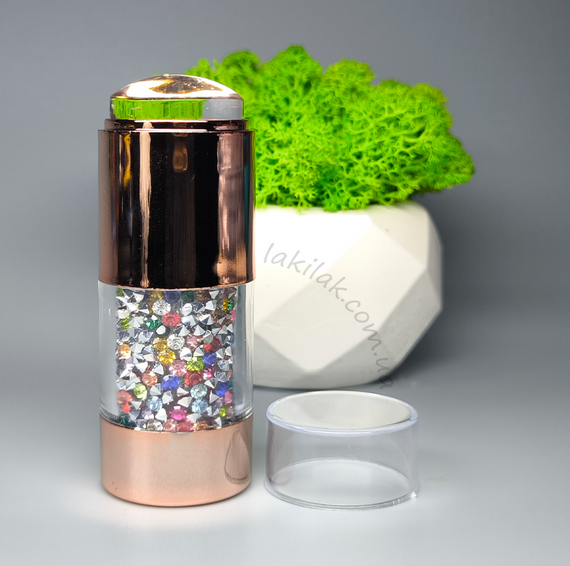 Подвійний силіконовий штамп для стемпінга з різнокольоровими стразами (діаметр  25мм) | Зображення 1