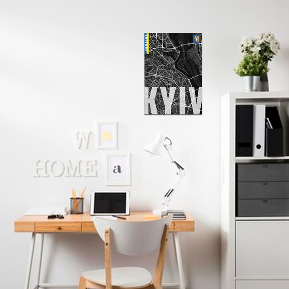 Плакат-постер з принтом Кавун Карта міста Київ Україна. Map of Kiev Ukraine чорна А0 ПЛ000843(А0)