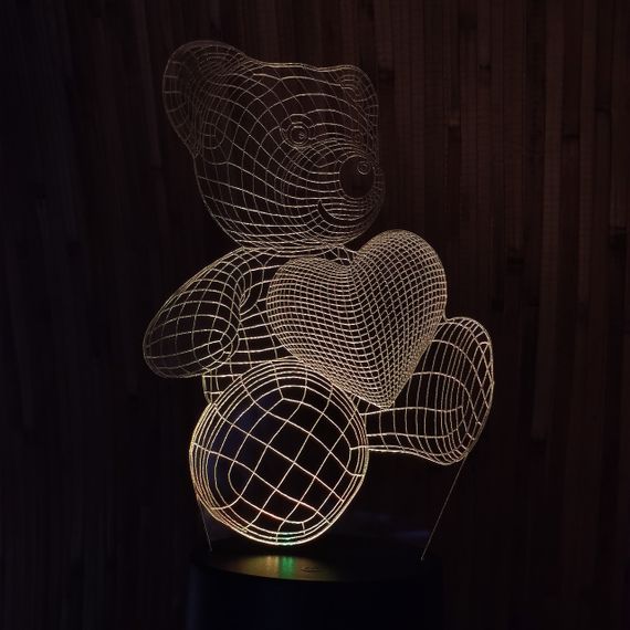 Акриловий світильник-нічник Ведмедик з серцем 2 жовтий tty-n000328