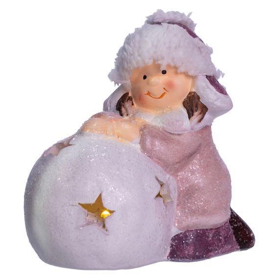 Новорічна фігурка з підсвіткою Дівчинка зі сніговою кулею з фарфори 11×7×12 (см) новорічний декор для дому, квартири на подарунок | Зображення 2