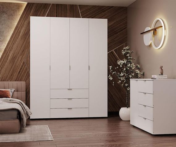 Двостулкова шафа 4-дверна для одягу Гелар 4 Doros колір Біла 155х49,5х203,4 см, у сучасному стилі | Зображення 6