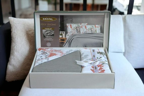 Комплект постільної білизни з пледом Kristal Ranforse 200×230 см Breeze Gri | Зображення 1