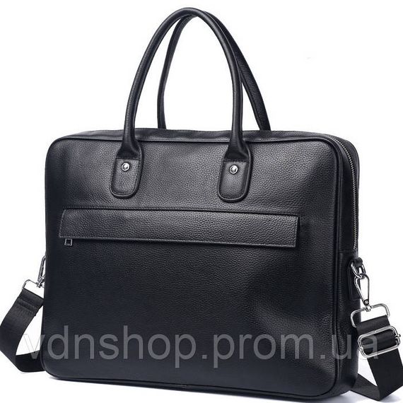 Кожаная мужская сумка для ноутбука 40х30х8, офисный деловой портфель Tiding Bag M364A черный