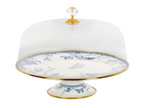 Сервірувальна страва Peonies are blue на ніжці 30см з кришкою