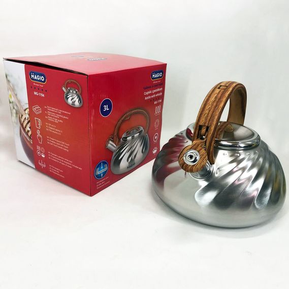 Чайник Magio MG-1194 3 л зі свистком, чайник зі свистком для індукційної плити, чайник газовий | Зображення 6