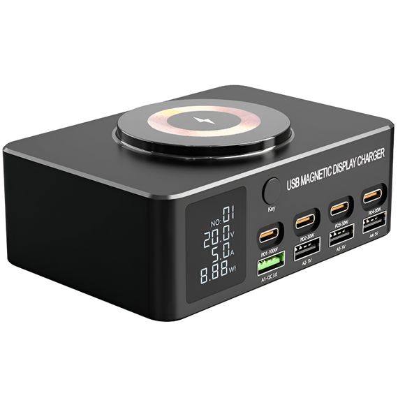 Многопортовое зарядное устройство с беспроводной зарядкой Addap MCS-818D+ | зарядная док-станция на 4 разъема Type-C PD + 4 разъема USB QC3.0, 140W | Зображення 3