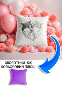 Подушка плюшева Мерч Крафт Дизайн з принтом вовки 6 бузковий плюш квадратна 33х33 см