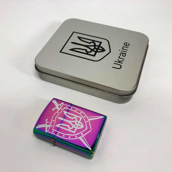 Дугова електроімпульсна запальничка USB Україна металева коробка HL-446. Колір: хамелеон | Зображення 3