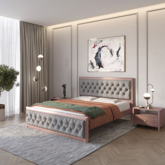 Полуторне дерев&#039;яне ліжко Mebigrand Барселона Б3 Горіх лісний/Аляска 93 (Сірий) 120х190 см (MBG-13708)