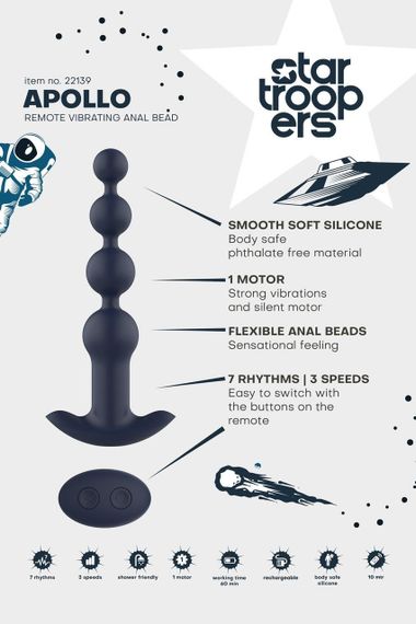 Анальна ялинка з вібрацією Dream Тoys Startroopers Apollo на пульті керування, чорна Sex Aura | Зображення 8