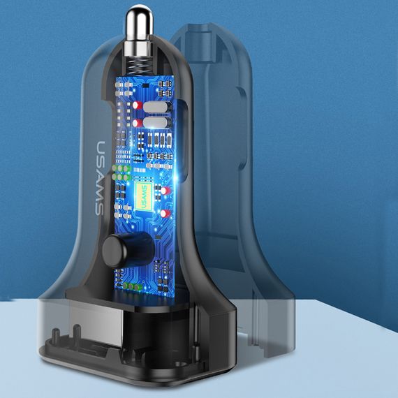 АЗП Usams C13 2.1A (2USB-A) + кабель 3in1 (USB to M+L+C) Чорний | Зображення 3