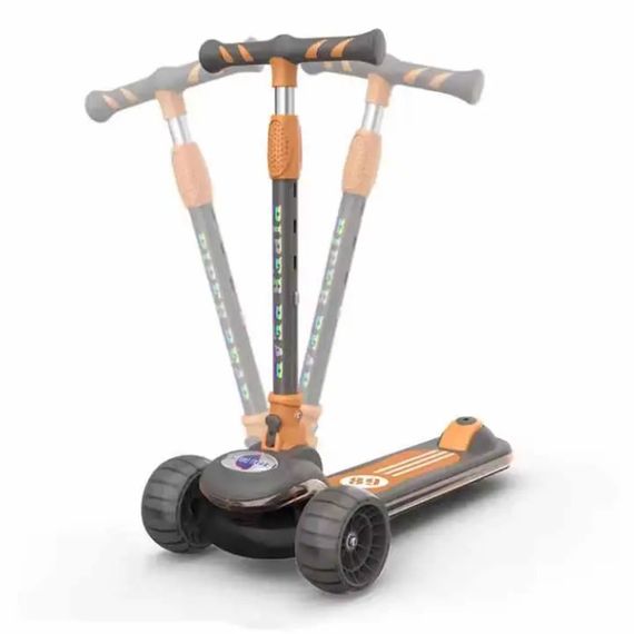Самокат складний, регульований для дітей / 3-х колісний самокат з підсвічуванням та музикою Сірий | Зображення 3