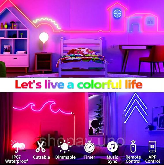 Неоновая светодиодная лента LED Neon Strip 5 м · Неоновый RGB гибкий шнур с управлением от телефона | Зображення 1