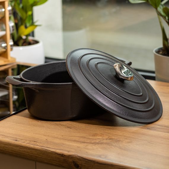 Гусятниця чавунна з кришкою на 3 літри Ø22 см Чорна | Зображення 5