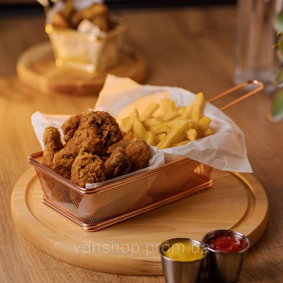 Кошик сервірувальний 21×11.5×5.5 см для подачі картоплі фрі та снеків з ручкою Рожевий HP-19-11-R | Зображення 3