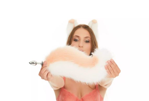 Анальний хвіст собаки без пробки, Персиковий з білим, OKOVA 30 см. Sex Aura | Зображення 3