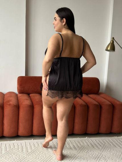 Атласний короткий пеньюар з мереживними краями  PLUS SIZE | Зображення 9