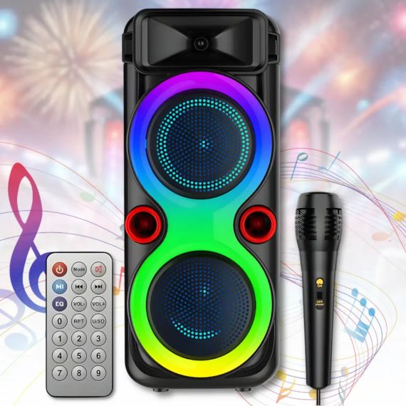 Портативна Bluetooth колонка 2х8" з дротовим мікрофоном і RGB підсвіткою ZQS8275 40W | Зображення 1