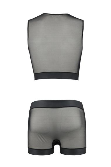 Комплект чоловічої білизни на шнурівці Passion 053 SET WILLIAM S/M Black, жилет, боксери Sex Aura | Зображення 3