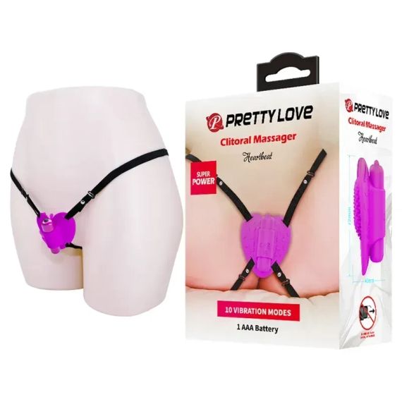 Стимулятор клітора метелик Pretty Love Heartbeat на ремінцях, фуксія, 10 режимів, 7.2 см Sex Aura