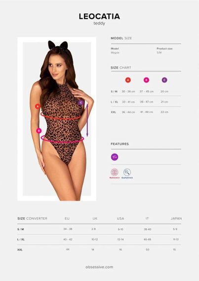 Эротический костюм леопарда Obsessive Leocatia teddy S/M, боди, обруч с ушками Sex Aura | Зображення 4
